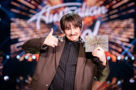 Marshall Hamburger with Australian Idol trophy